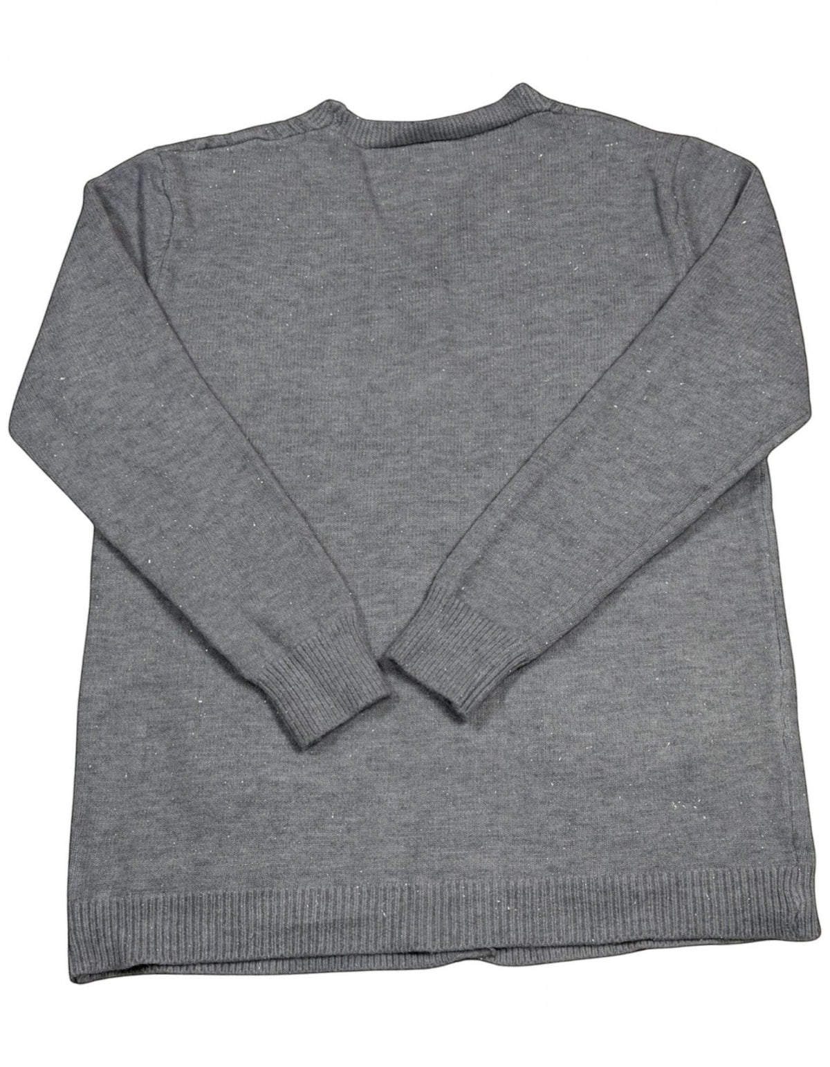 Back view of a Cozy&Drape grey knit cardigan featuring long sleeves with ribbed cuffs and a ribbed hem.