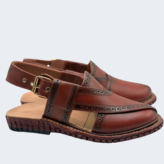 Kingra Design Premium Peshawari Chappal Red Brown