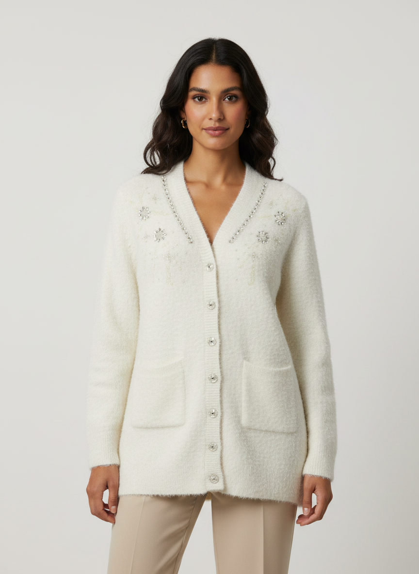 Cozy&Drape Embellished Button Front Cardigan