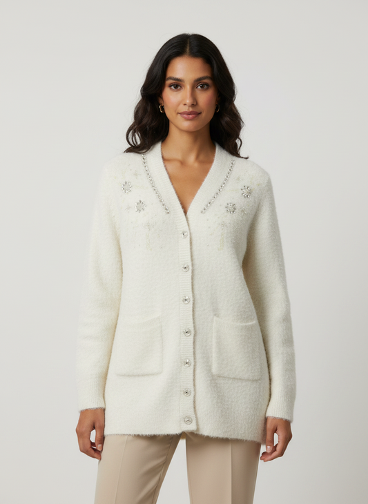 Cozy&Drape Embellished Button Front Cardigan