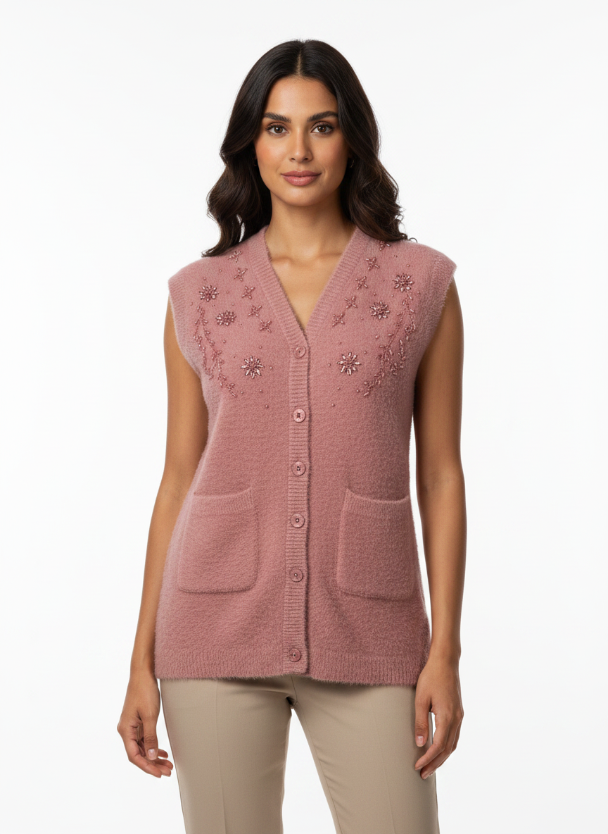 Cozy&Drape Sleeveless Button Down Knit CD-SL-056