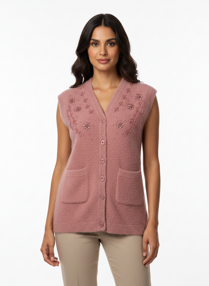 Cozy&Drape Sleeveless Button Down Knit CD-SL-056