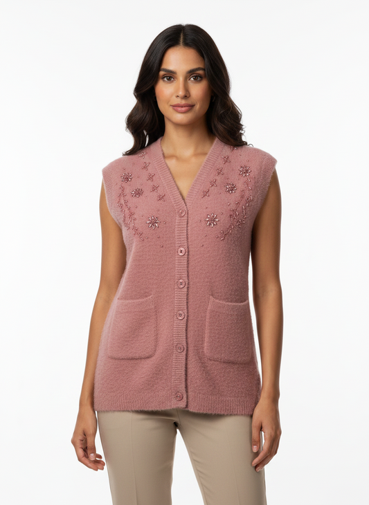 Cozy&Drape Sleeveless Button Down Knit CD-SL-056