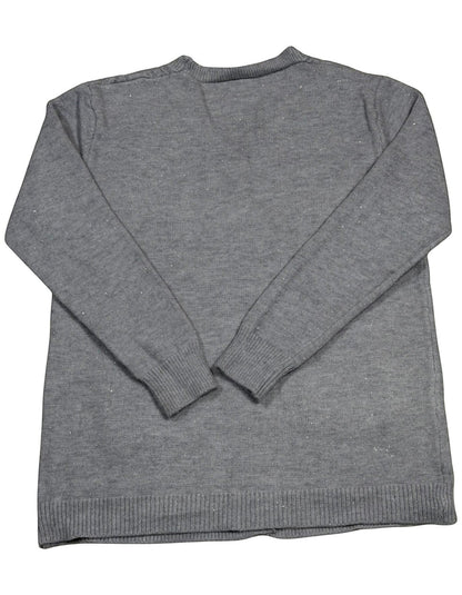 Back view of a Cozy&Drape grey knit cardigan featuring long sleeves with ribbed cuffs and a ribbed hem.