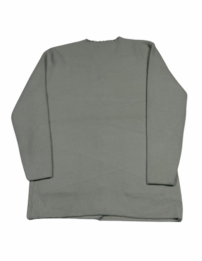 Cozy&Drape grey wool cardigan sweater with long sleeves and an open front design