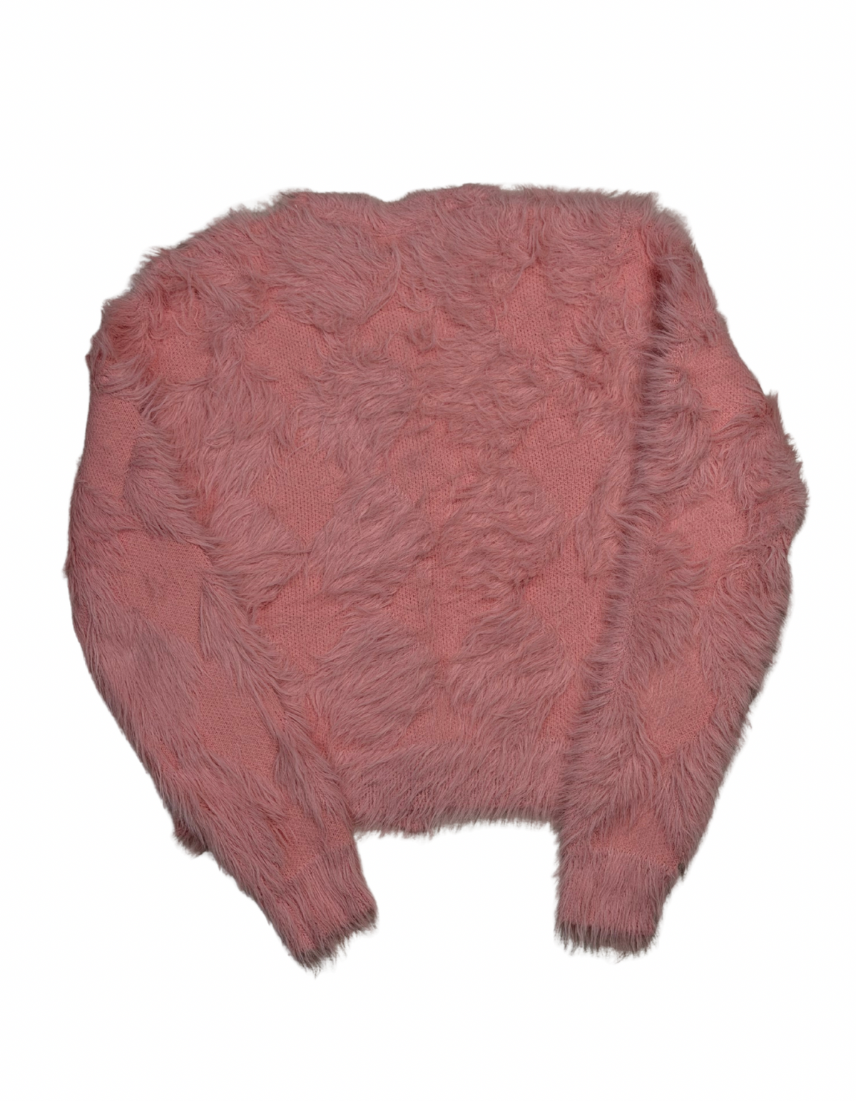 Cozy&Drape pink extra short cardigan sweater made from soft textured faux fur with a cozy knit design
